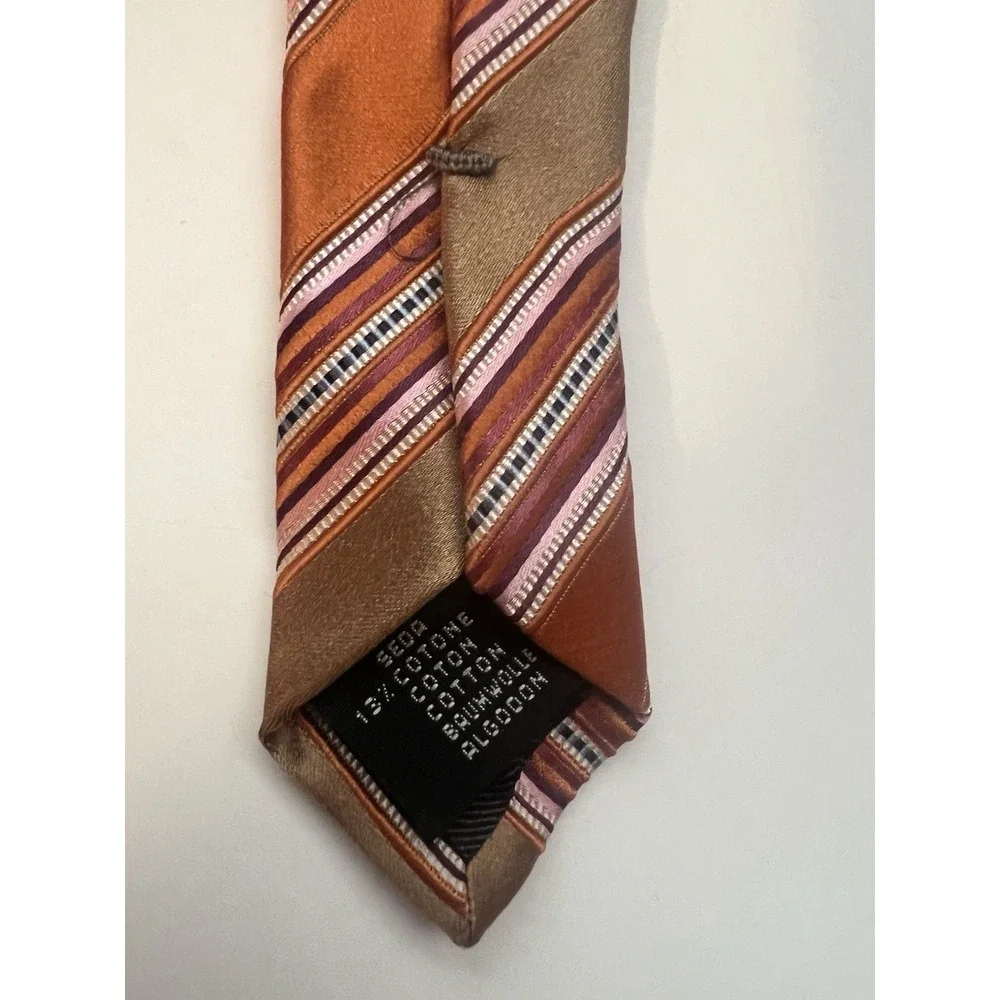 Vintage Ermenegildo Zegna Orange‎ Gold Striped Men's Luxury Tie